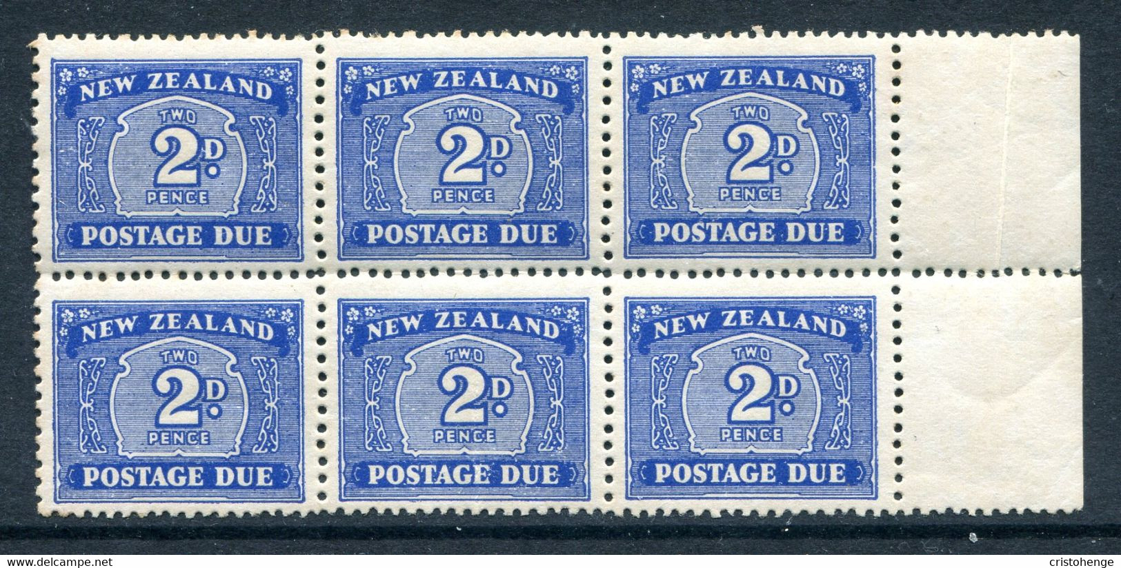 New Zealand 1939-49 Postage Dues - Multiple Wmk. - 2d Blue Block HM (SG D46) - Toning - Impuestos