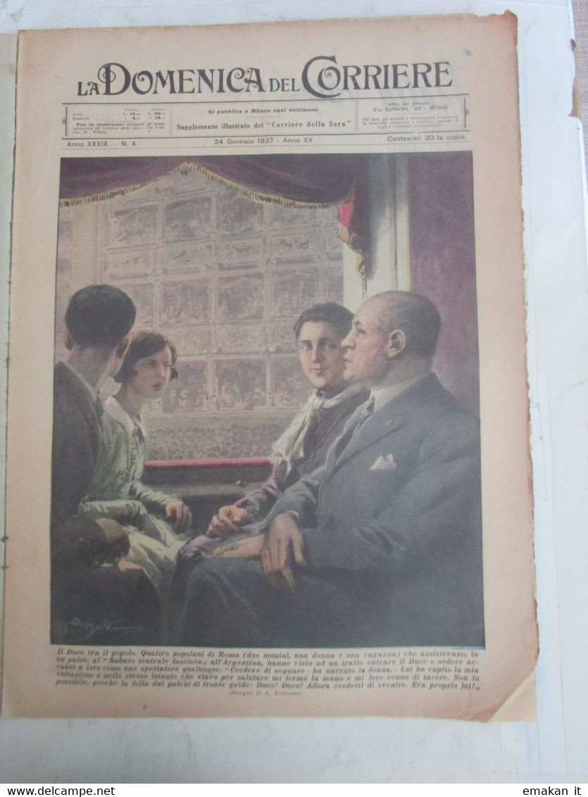 # DOMENICA DEL CORRIERE N 4 /1937  IL DUCE A TEATRO ARGENTINA / A.O. / AUTOAMBULANZA VAL BISAGNO - First Editions