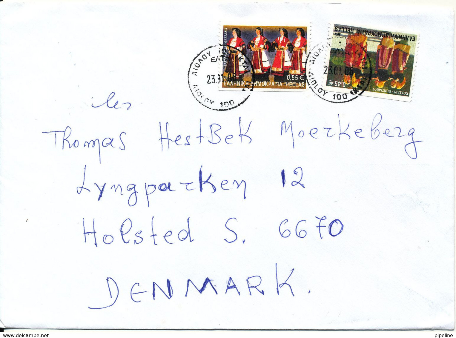 Greece Cover Sent To Denmark 23-1-2006 Topic Stamps - Brieven En Documenten