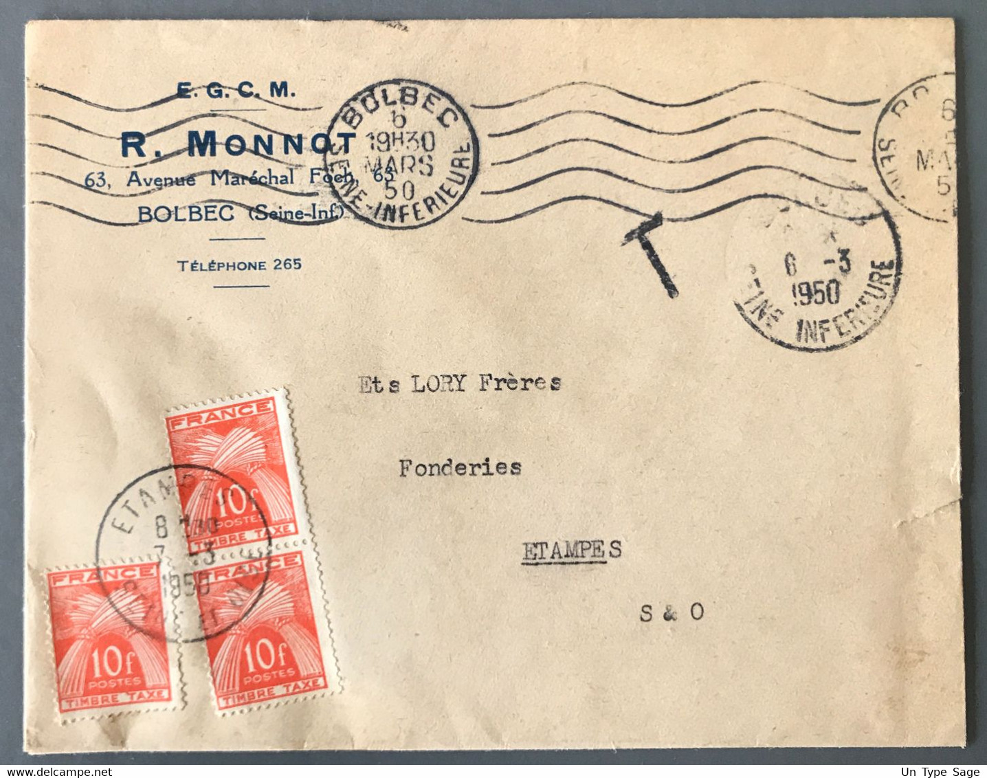 France Taxe N°86 (x3) Sur Enveloppe De Paris Pour Etampes 6.3.1950 - (B2896) - 1859-1959 Covers & Documents