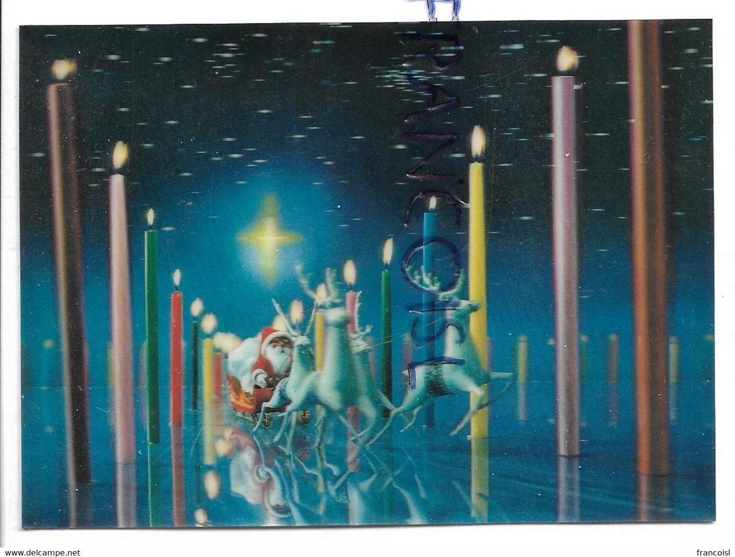 CPSM 3 D. Père Noël, Rennes Et Bougies/ Santa Claus, Raindeers And Candles - Cartes Stéréoscopiques