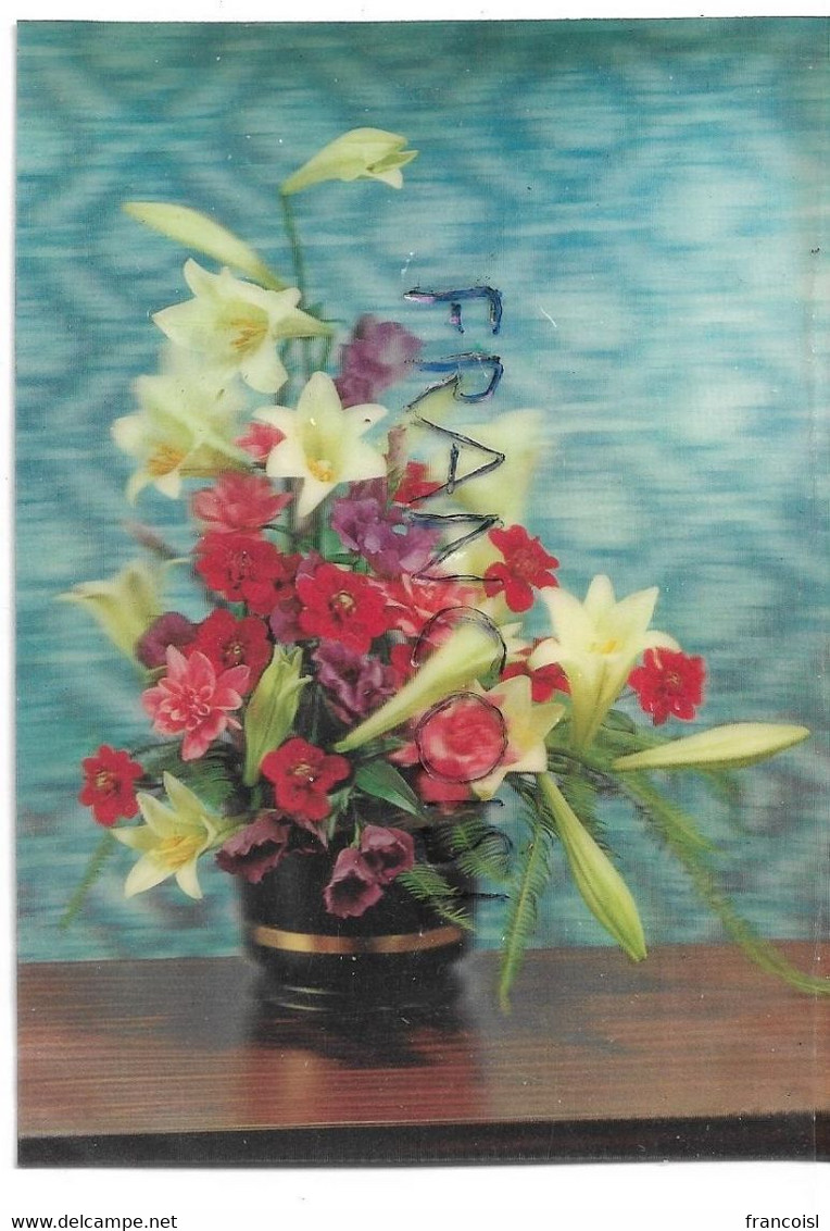 CPSM 3 D. Fleurs En Vase / Flowers In Vase - Cartes Stéréoscopiques