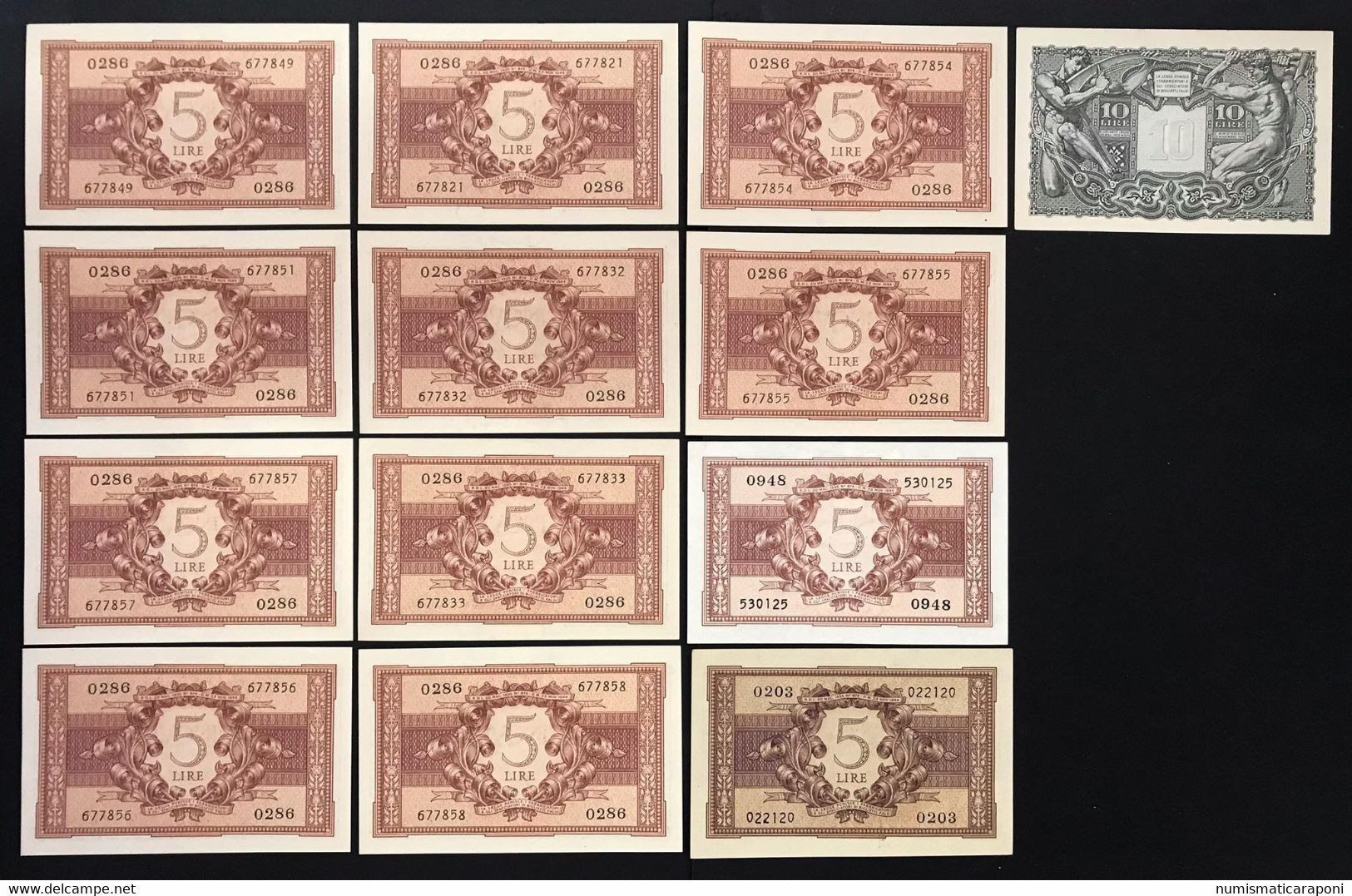 5 + 10 Lire Luogotenenza 1944 13 Bigliett Q.fds/fds  LOTTO 4069 - Italië– 5 Lire