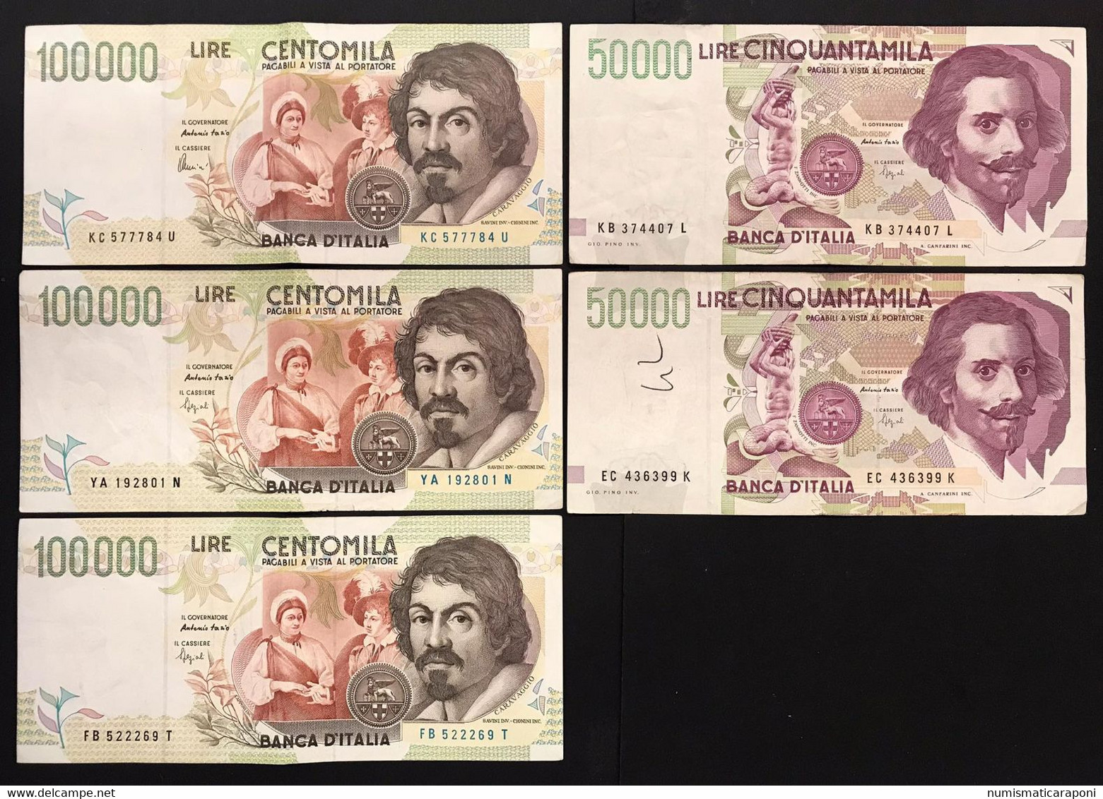 Italy Italia Repubblica 50000 + 100000 Lire 5 Banconote 5 Notes  Lotto.4070 - 50.000 Lire