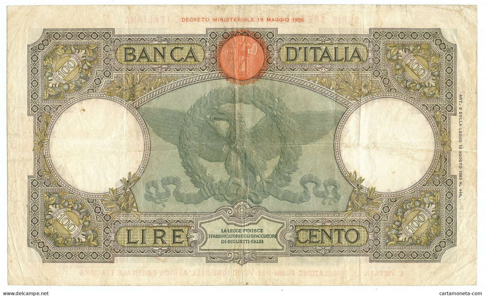 100 LIRE CAPRANESI AQUILA AFRICA ORIENTALE ITALIANA AOI 14/01/1939 BB/BB+ - Africa Orientale Italiana