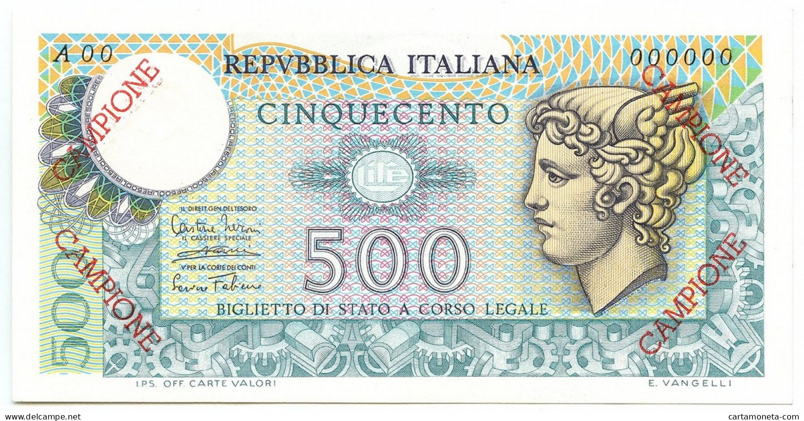 500 LIRE CAMPIONE BIGLIETTO DI STATO TESTA ALATA DI MERCURIO 14/02/1974 FDS-/FDS - Autres & Non Classés