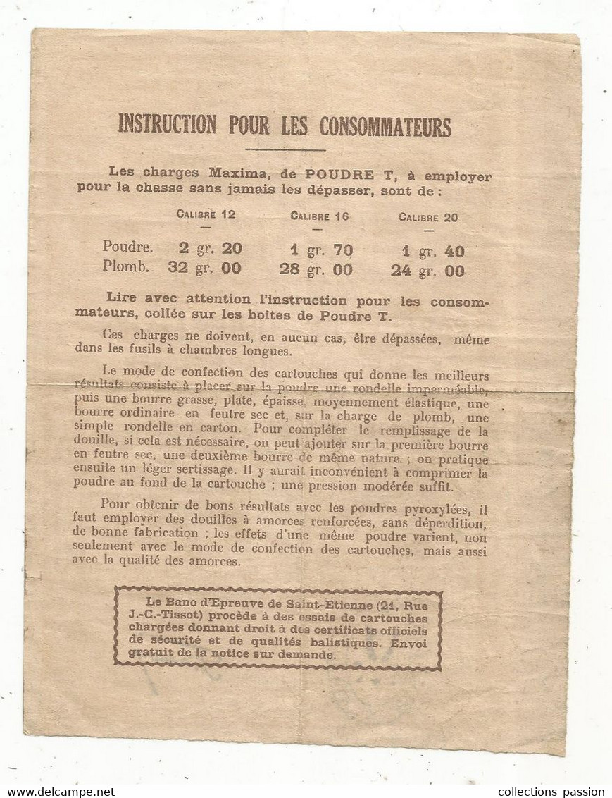 Certificat, Epreuve  Armes Finies, ST ETIENNE, Chambre De Commerce, Banc D'épreuve Officiel, 2 Scans, Frais Fr 1.95 E - Ohne Zuordnung