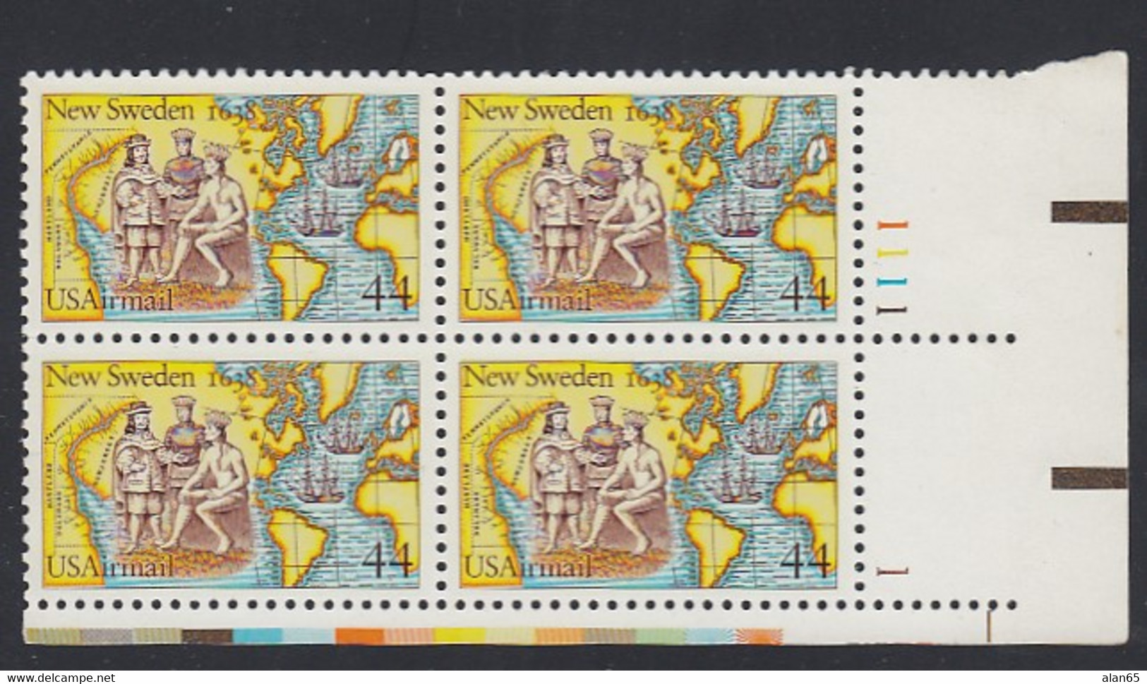 Sc#C117, New Sweden Air Mail Plate # Block Of 4 44-cent US Stamps - 3b. 1961-... Nuovi