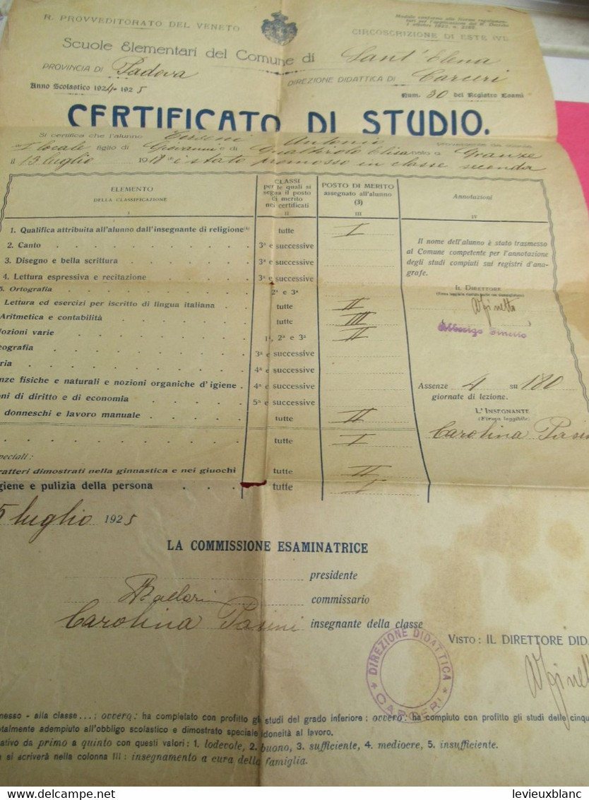 Certificato Di STUDIO/ Scuole Elementari Del Comune Di SANT'ELENA/Padova/Antonio TERSENI/1925           DIP271 - Diplomi E Pagelle