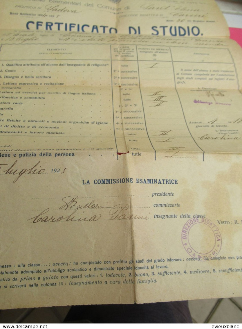 Certificato Di STUDIO/ Scuole Elementari Del Comune Di SANT'ELENA/Padova/Antonio TERSENI/1925           DIP271 - Diplome Und Schulzeugnisse