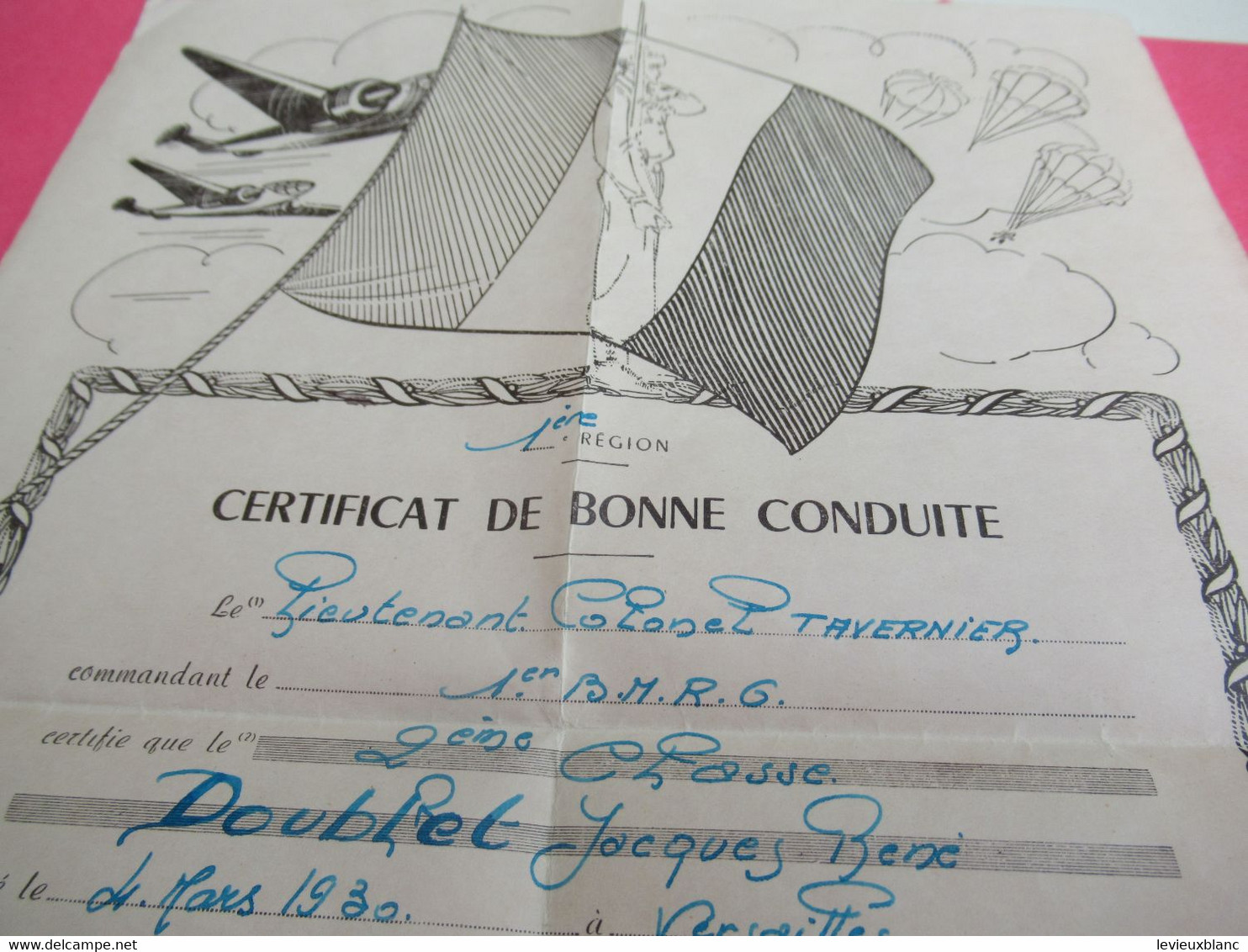 Certificat De Bonne Conduite /Militaria/ 1er BRMG/ VERSAILLES/ Jacques DOUBLET/1950         DIP270 - Dokumente