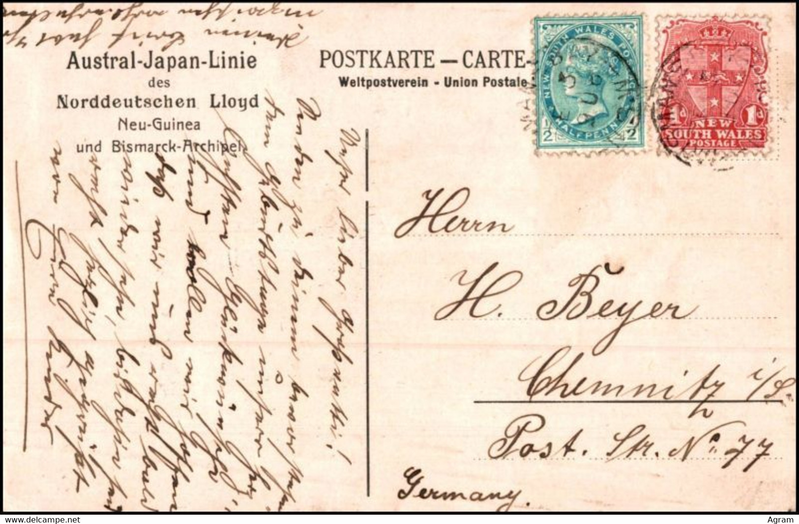 Australia New South Wales 1906, Postcard To Chemnitz - Lettres & Documents