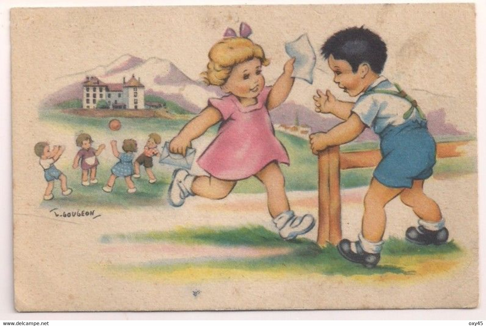 Carte Fantaisie Jeune Fille Avec Courrier Gougeon Oeuvre Des Pupille Station Scolaire Arvillard - Gougeon