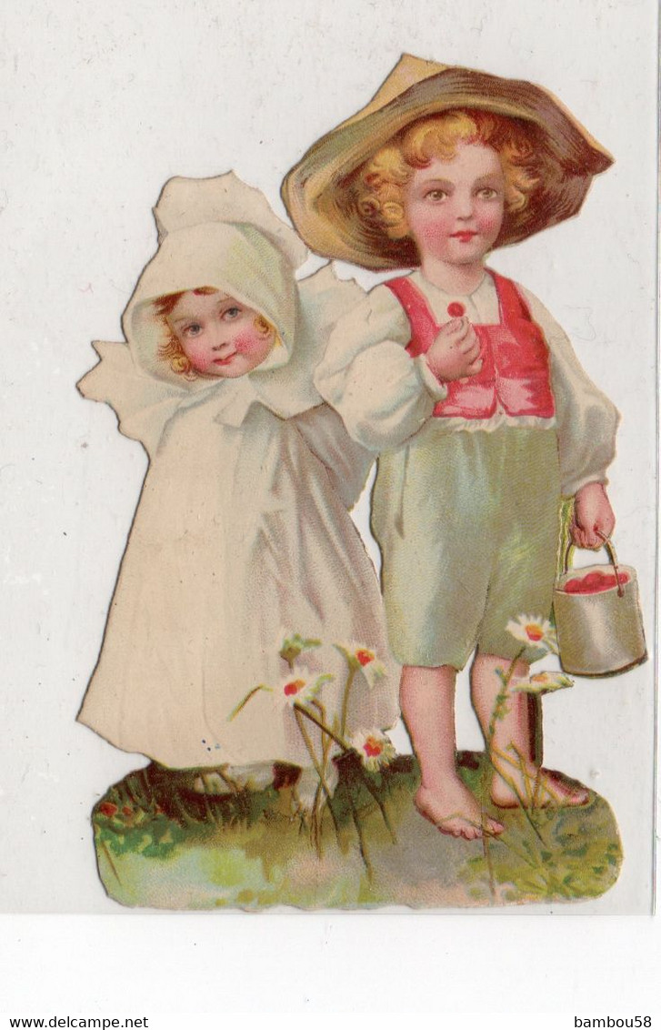 CHROMO * DECOUPI * ENFANTS * COSTUMES * PANIER CERISES * FLEURS * MARGUERITES * CHAPEAU * BONNET - Kinderen