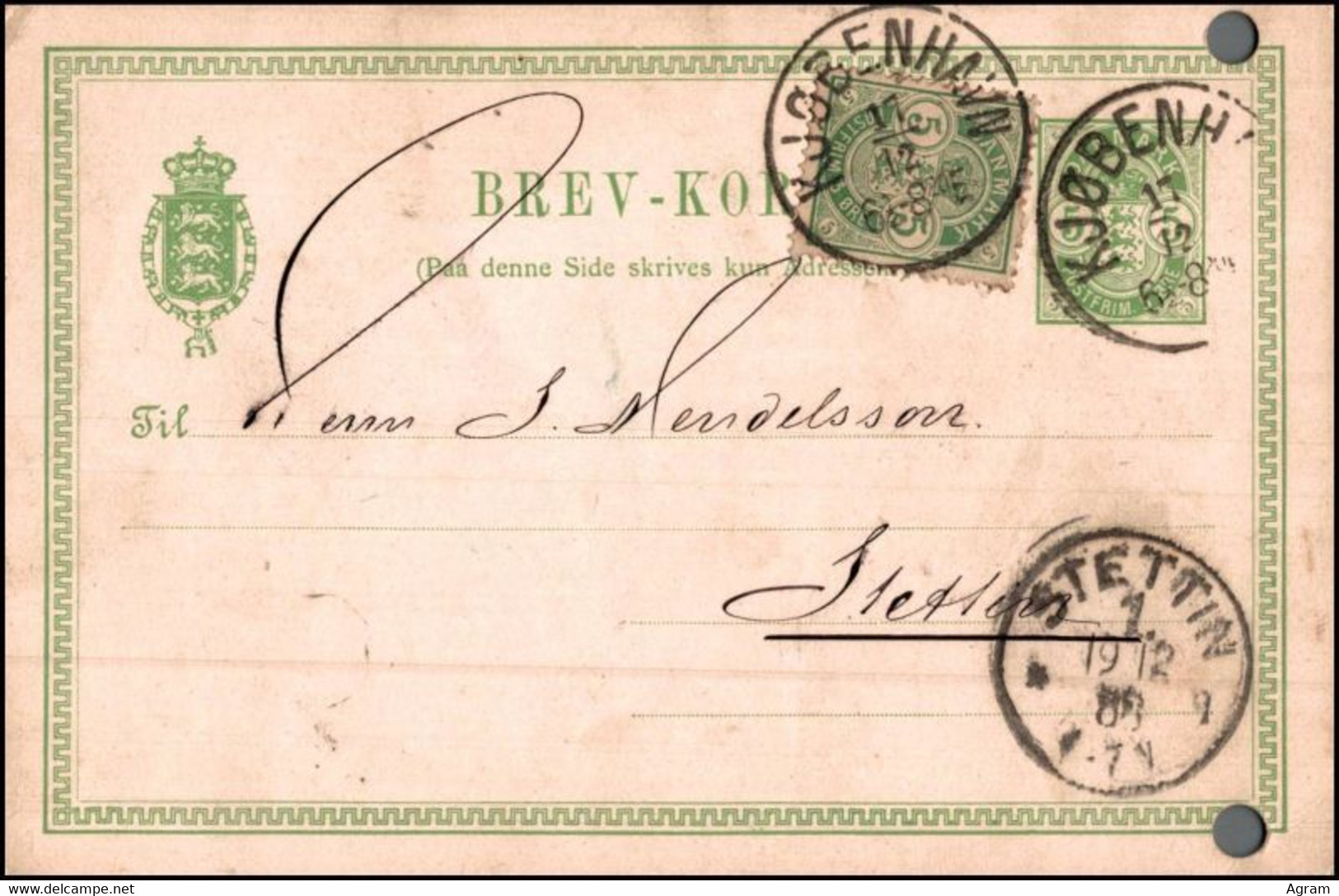 Denmark 1888, Uprated Postal Stationery Copenhagen To Szczecin W./psm Copenhagen - Lettres & Documents