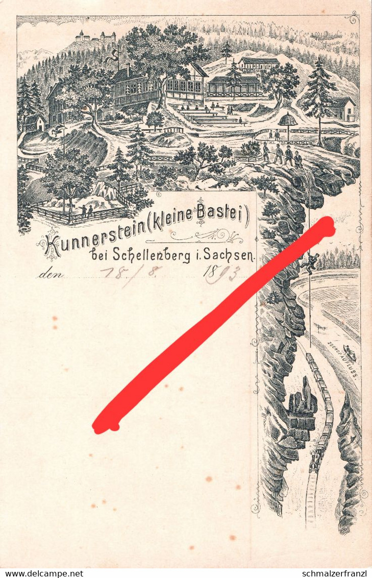 Vorläufer Litho Stich AK Kunnerstein Bastei Gasthof Restaurant A Schellenberg Kunnersdorf Augustusburg Flöha Erzgebirge - Floeha