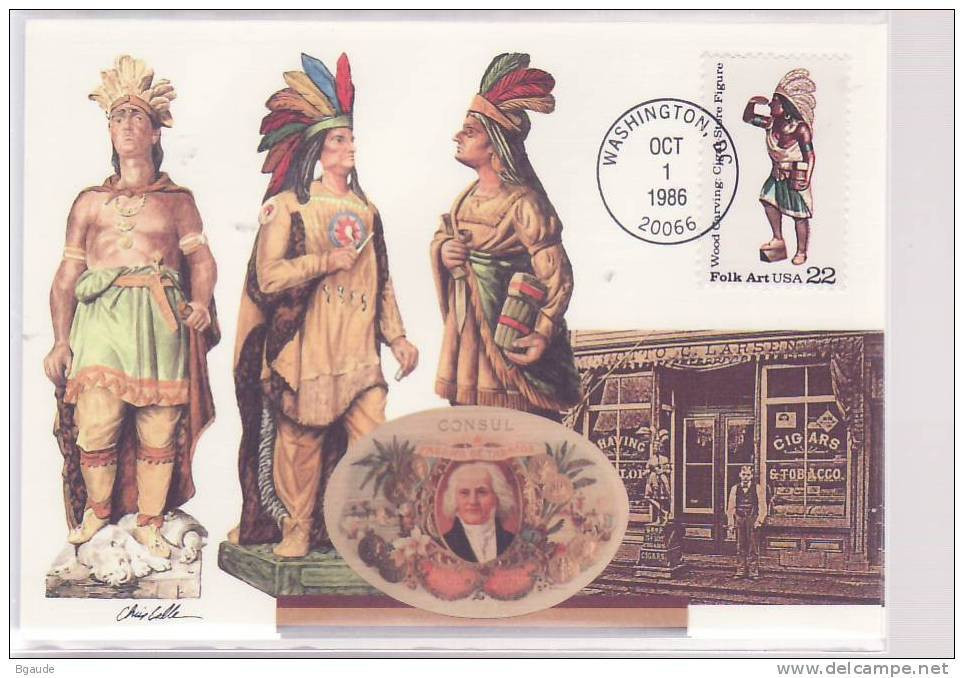 ETATS UNIS CARTE MAXIMUM NUM.YVERT 1681 ART POPULAIRE STATUETTE EN BOIS - Cartoline Maximum