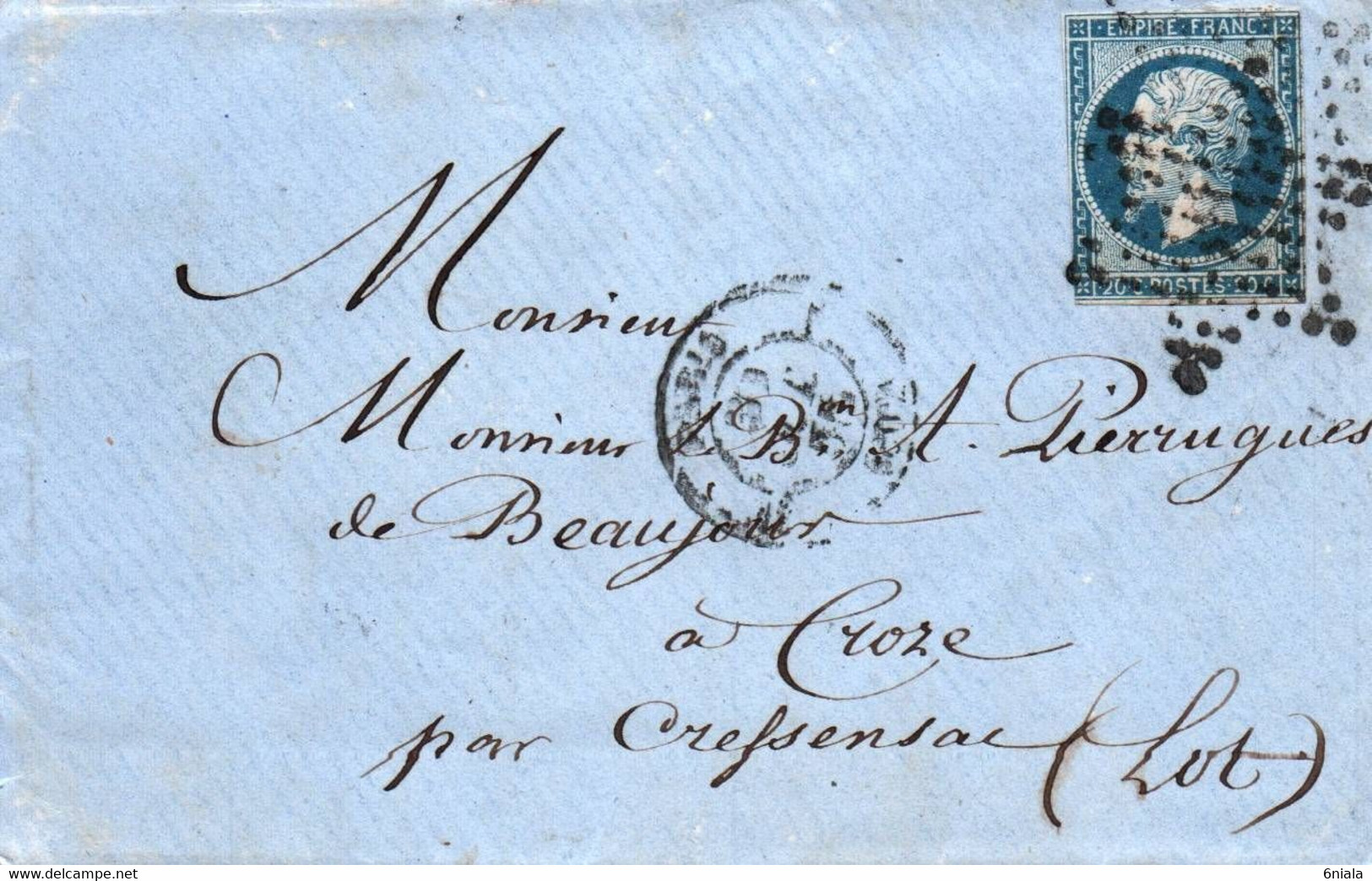 7728 Lettre   Paris  (75)  Pour  CROZE  Par CRESSENSAC  ( Lot 46)  2/11/1855 (recto-verso) - 1849-1876: Periodo Classico