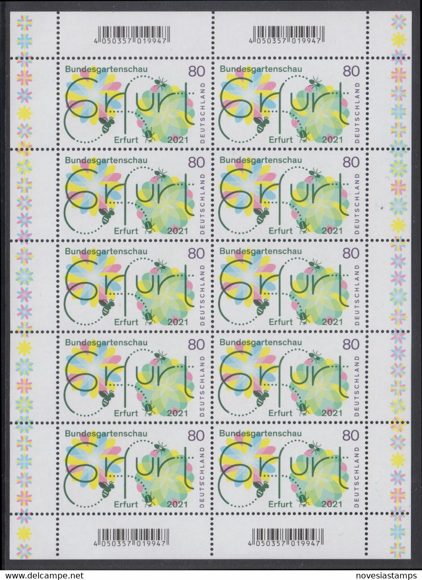 !a! GERMANY 2021 Mi. 3600 MNH SHEET(10) - National Garden Exhibition 2021, Erfurt - 2021-…