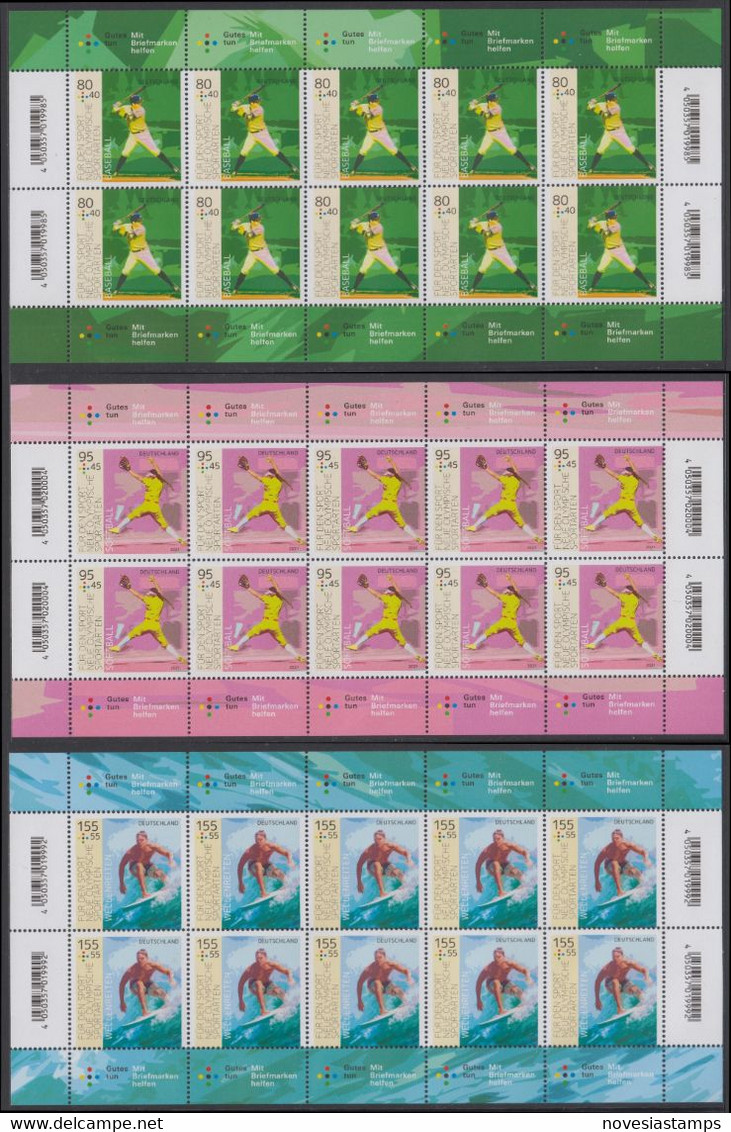 !a! GERMANY 2021 Mi. 3602-3604 MNH SET Of 3 SHEETS (10 Each) - New Olympic Sports - 2021-…