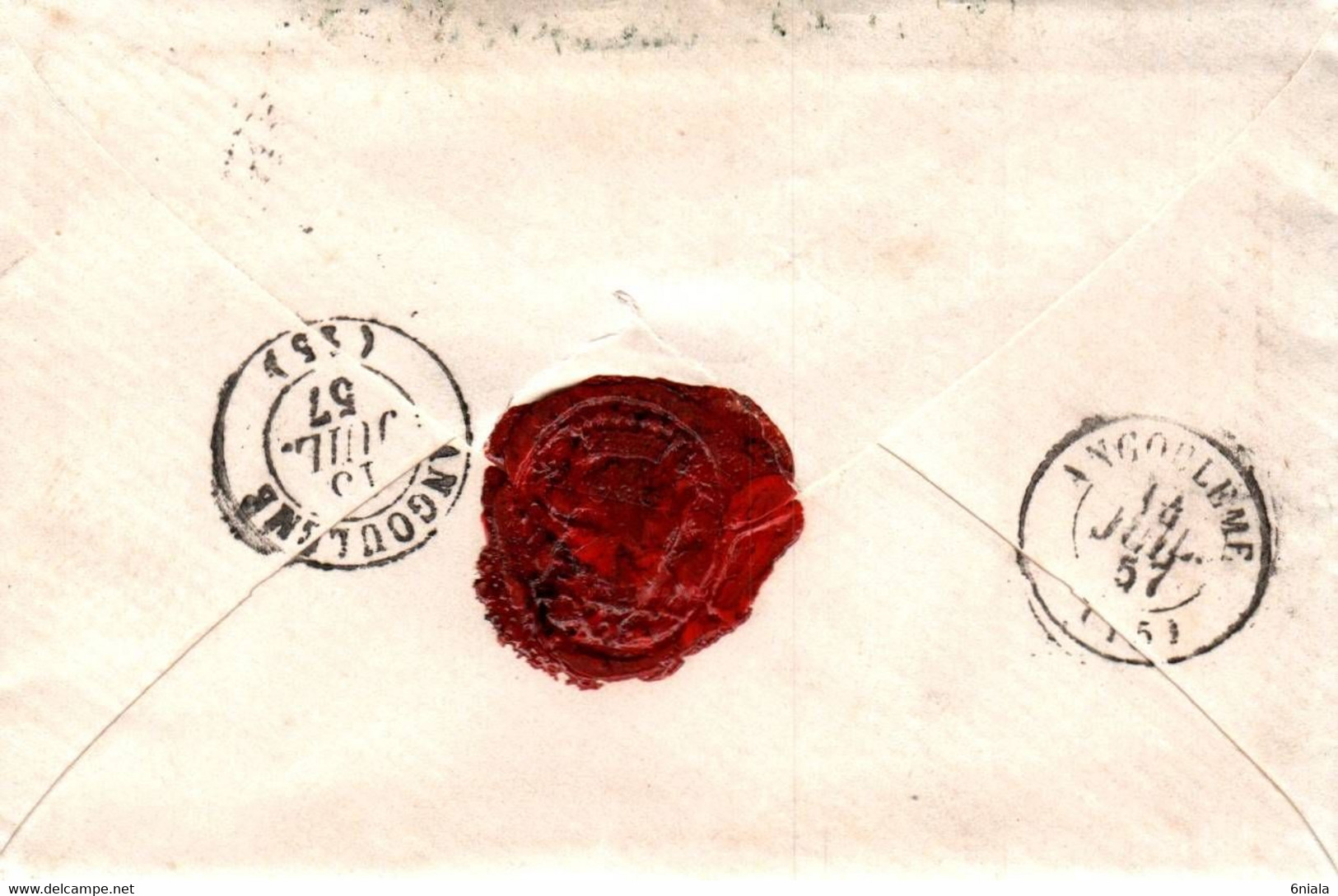 7732 Lettre   BORDEAUX à PARIS    Pour  ANGOULEME  BPI ?  Cachet Convoyeur Bordeaux à Paris     14/07/1857 (recto-verso) - 1849-1876: Période Classique