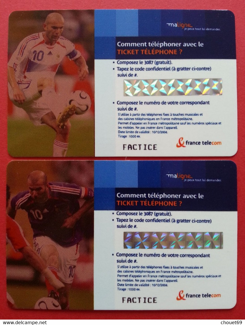 2 Tickets France Telecom Foot Zinedine Zidane FFF 2004 - 1000ex - Factice Spécimen Non Retenu ? (CB0621 Football - FT