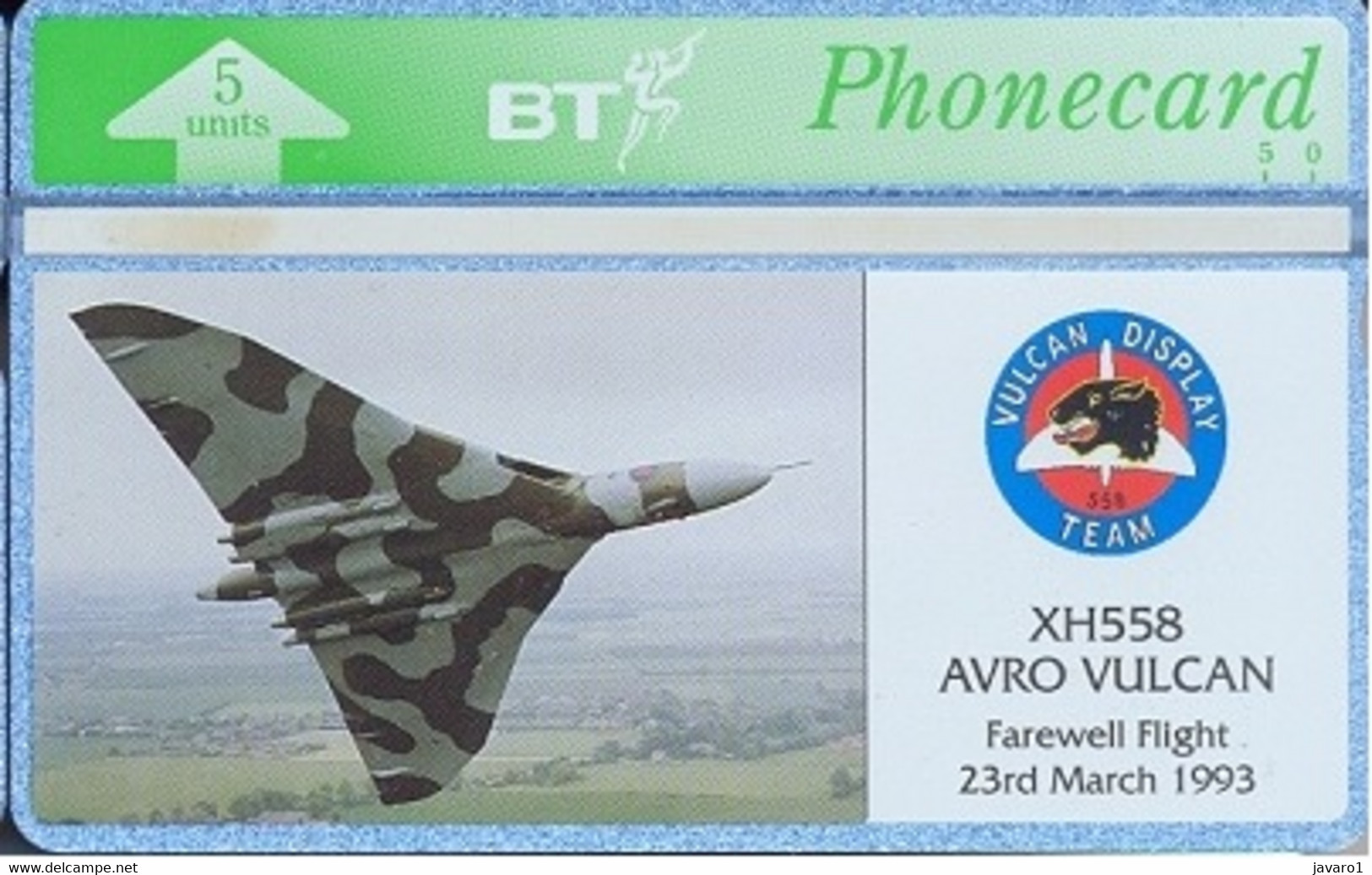 ENGLAND : BTG153 5u Avro Vulcan Farewell Flight 23/3/93 Fighter ( Batch: 324H..) MINT - BT Emissions Générales
