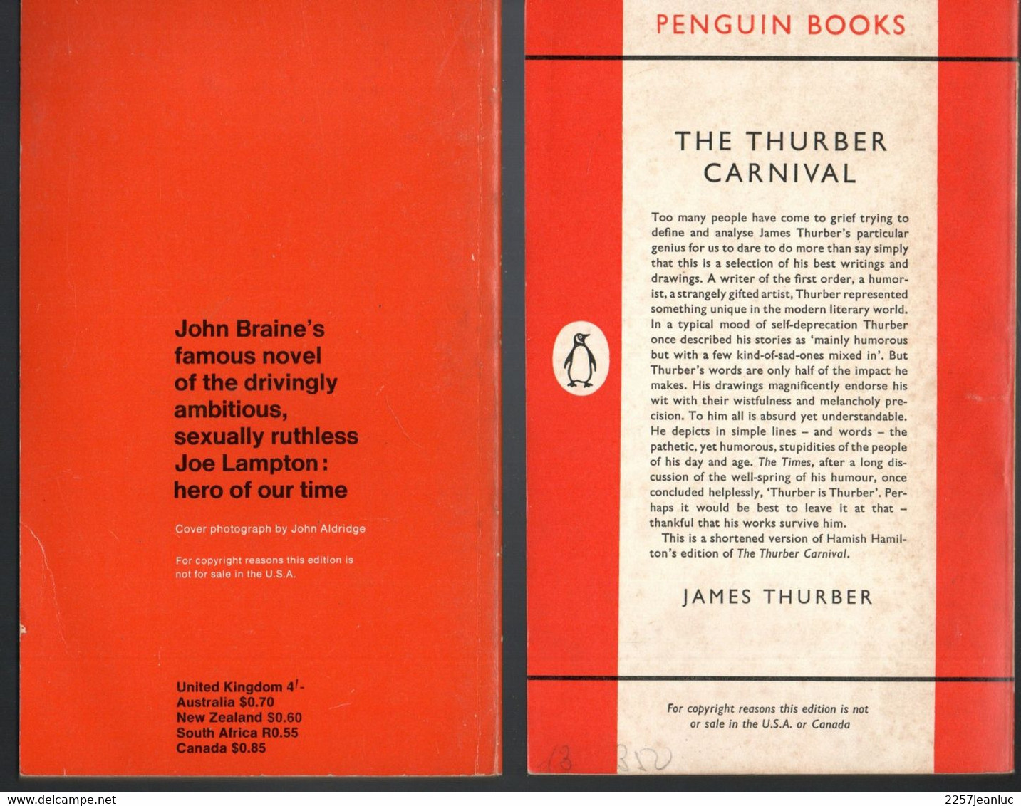 Penguin Books * The Thurber Carnival Jammes Thurber * John Braine ROOM ATT THE TOP - Sonstige & Ohne Zuordnung