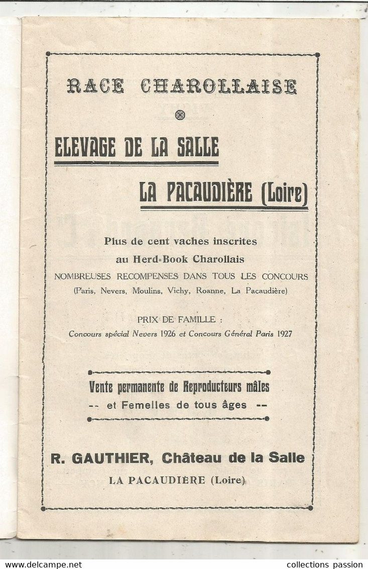 Programme, CONCOURS SPECIAL DE LA RACE BOVINE CHAROLLAISE, Vichy ,1930, 22 Pages,7 Scans, Frais Fr 3.35 E - Programme