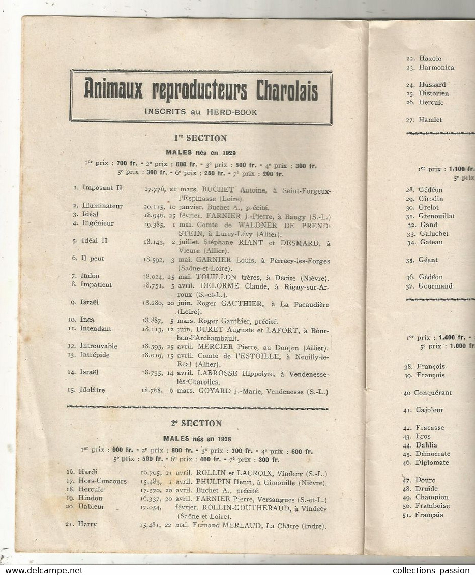 Programme, CONCOURS SPECIAL DE LA RACE BOVINE CHAROLLAISE, Vichy ,1930, 22 Pages,7 Scans, Frais Fr 3.35 E - Programme