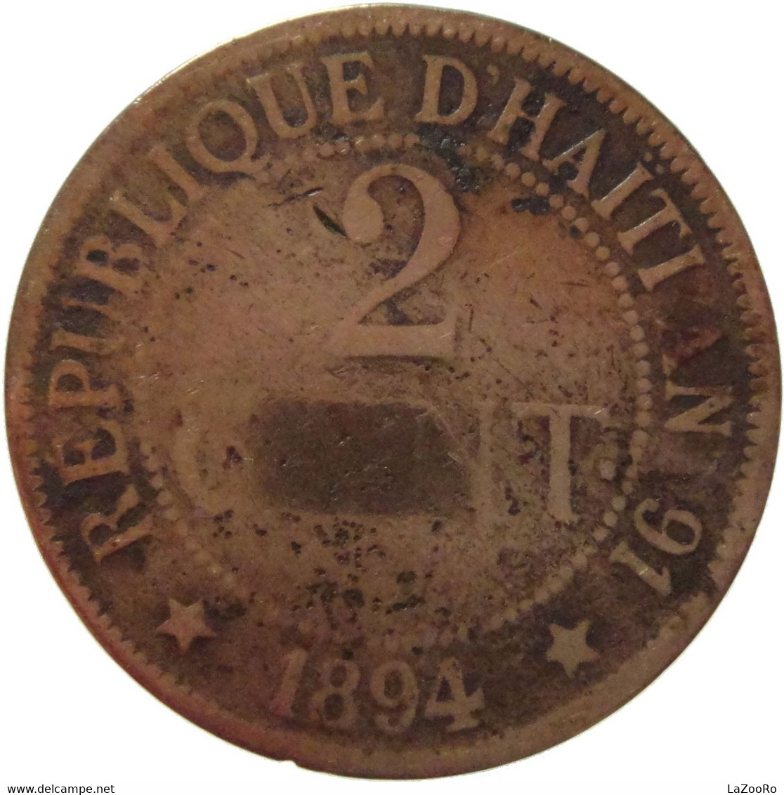 LaZooRo: Haiti 2 Centimes 1894 F - Haiti