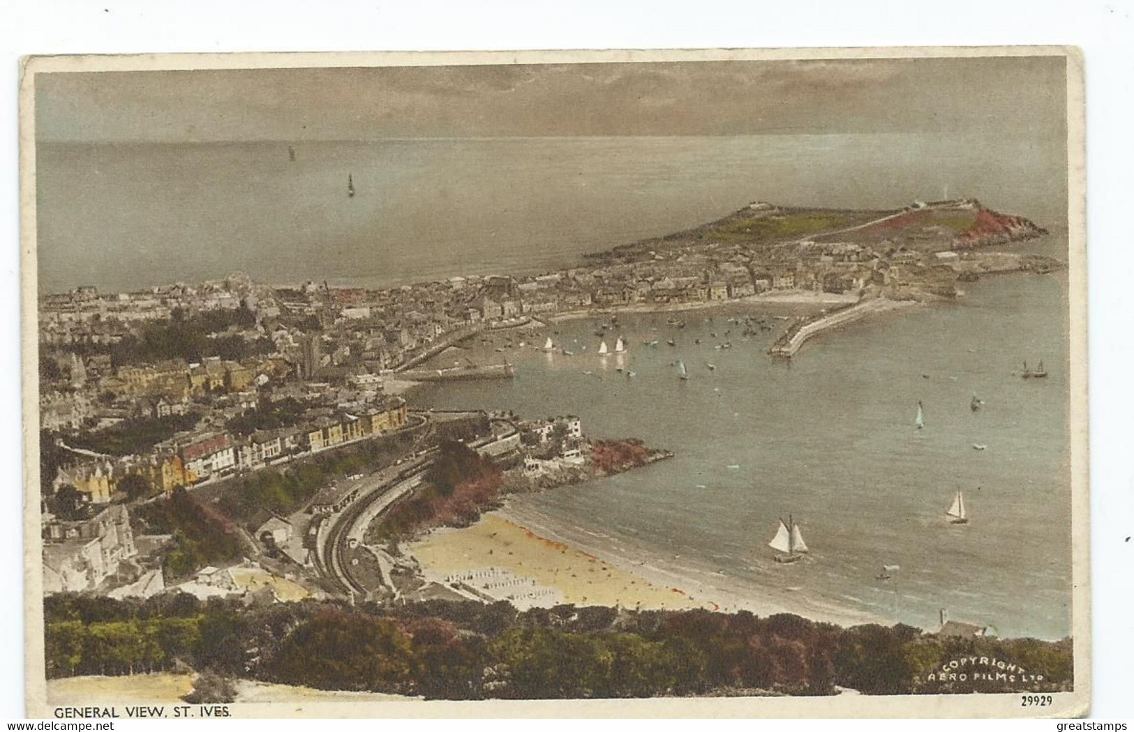 Cornwall     Postcard   St.ives General View Posted 1958 Harvey Barton Hand Coloured - St.Ives