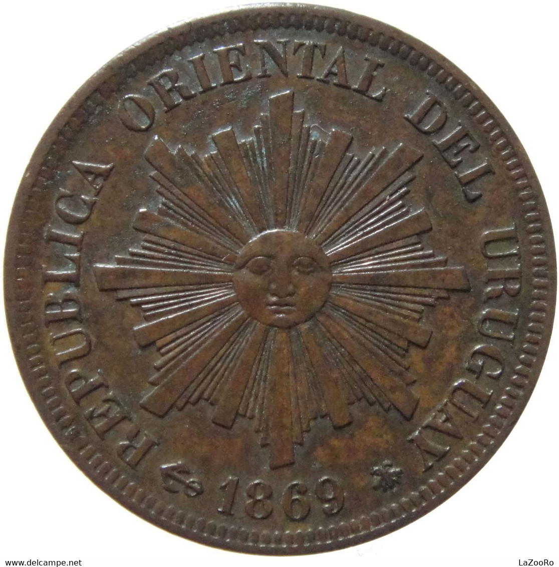 LaZooRo: Uruguay 1 Centesimo 1869 UNC - Uruguay