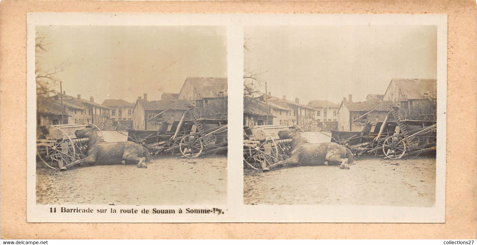 51-SOMME-PY- BARRICADE SUR LA ROUTE DE SOUAN A SOMME-PY - Stereoscoop