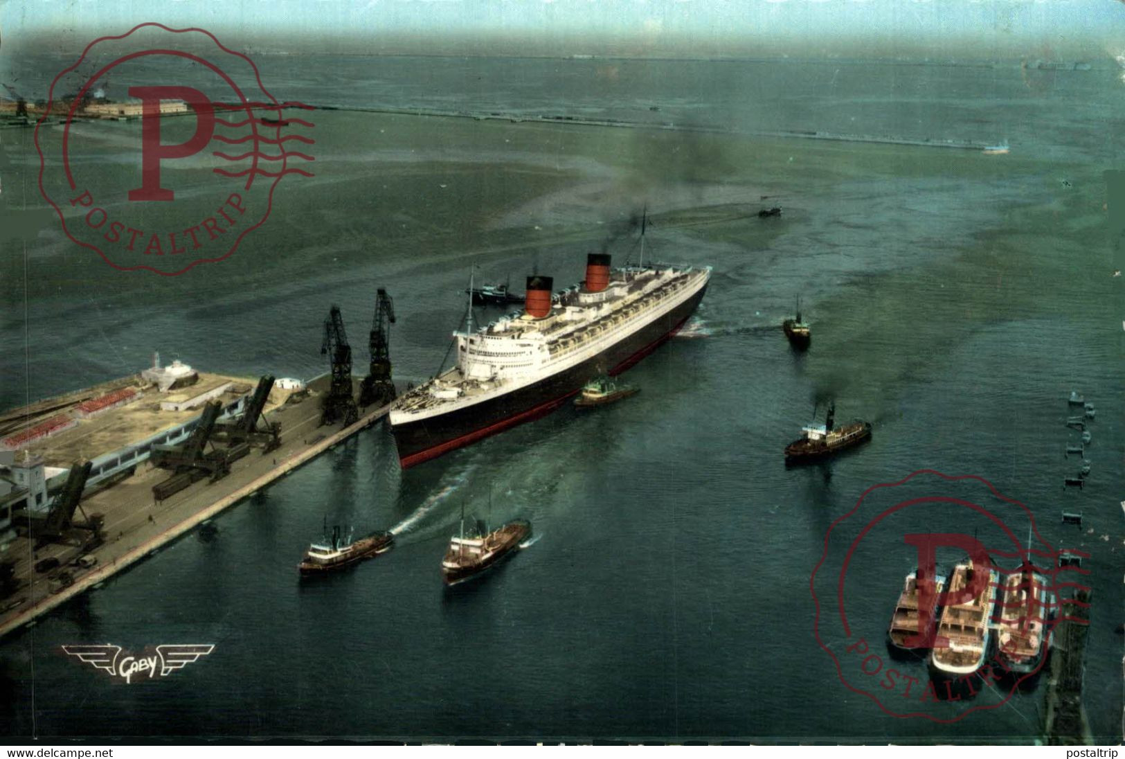 Le PAQUEBOT "Queen Elizabeth"  CHERBOURG Manche ARRIVANT EN GARE MARITIME  15*10CM  CUNARD WHITE STAR LINER - Paquebote