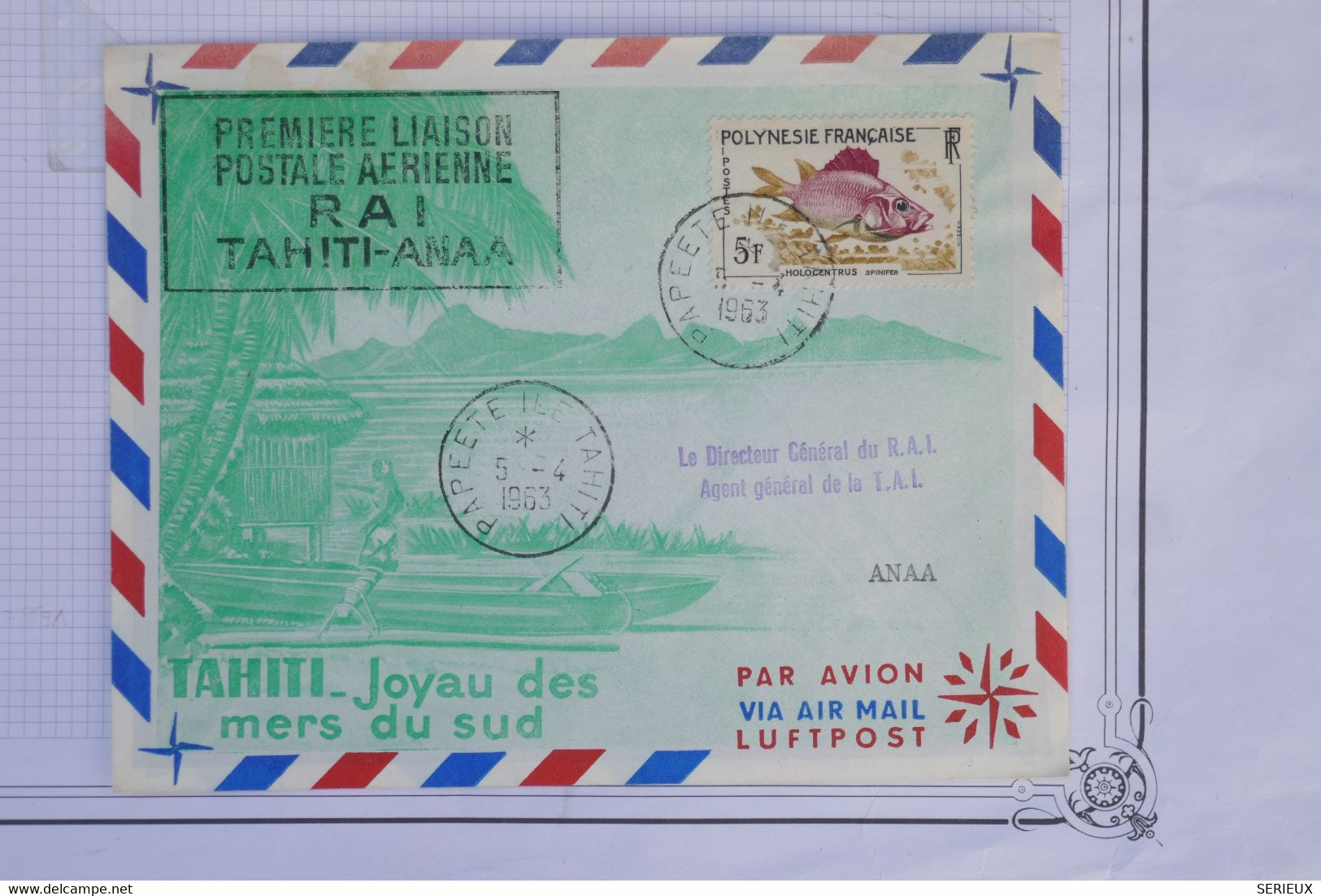 AX15  POLYNESIE  BELLE LETTRE RR 1963 1ER VOL PAPEETE  ANAA++ AFFRANCH. PLAISANT - Storia Postale