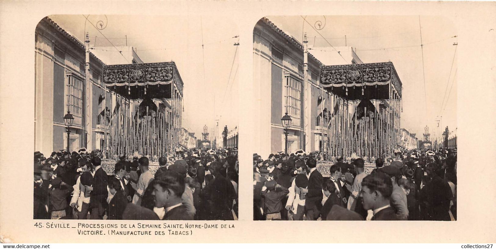 SEVILLE-ESPAGNE- 4 PHOTOS-SEMAINE SAINTE  N.D DE L'ESPERANCE, LA PASSERELLE PENDANT LA FERIA , L'ALCAZAR - Stereo-Photographie