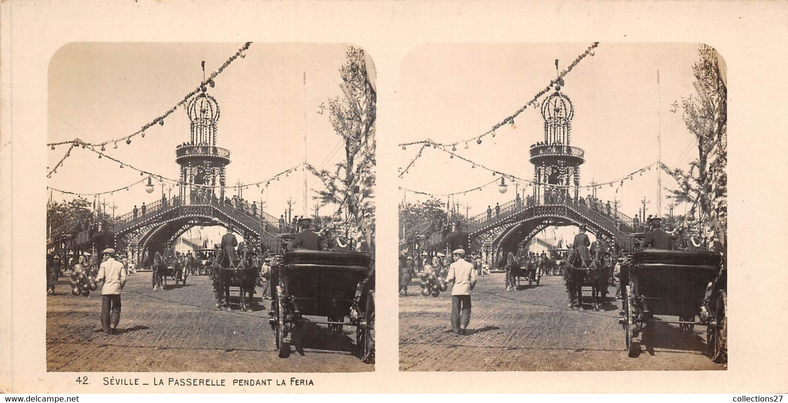 SEVILLE-ESPAGNE- 4 PHOTOS-SEMAINE SAINTE  N.D DE L'ESPERANCE, LA PASSERELLE PENDANT LA FERIA , L'ALCAZAR - Stereo-Photographie