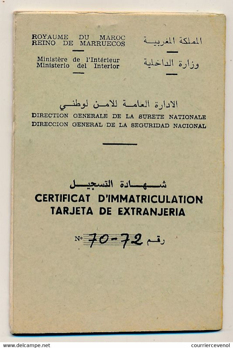 MAROC - Trois Certificats D'immatriculation (pour étrangers) FRANCAIS Résidant à FES - Années 1970 - Documents Historiques