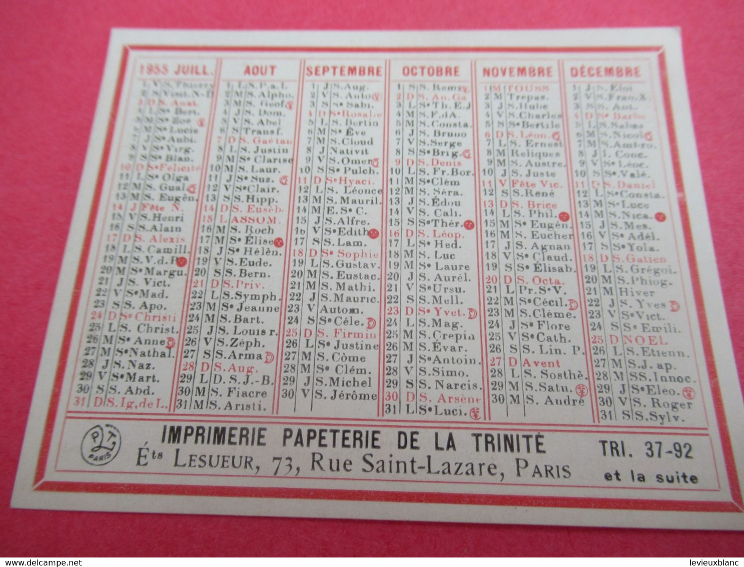 Petit Calendrier De Poches/ Imprimerie Papeterie De La Trinité/Ets LESUEUR/ Paris /1955   CAL486 - Autres & Non Classés