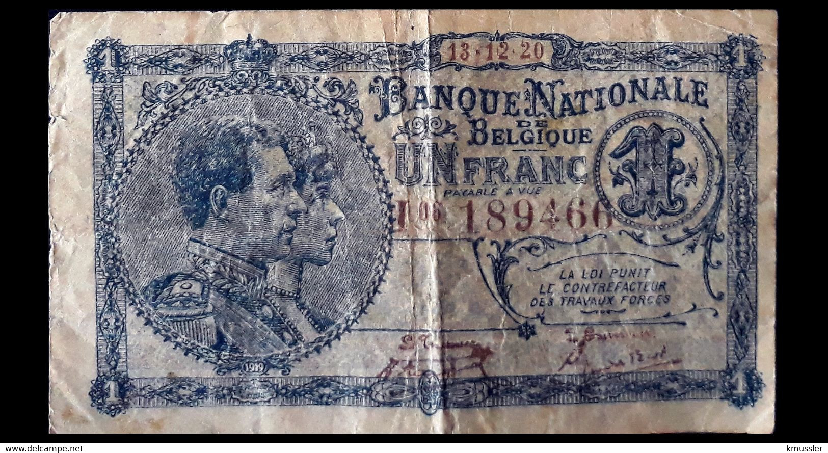 # # # Seltene Banknote Belgien (Belgium) 1 Francs 1920 # # # - 1 Franc