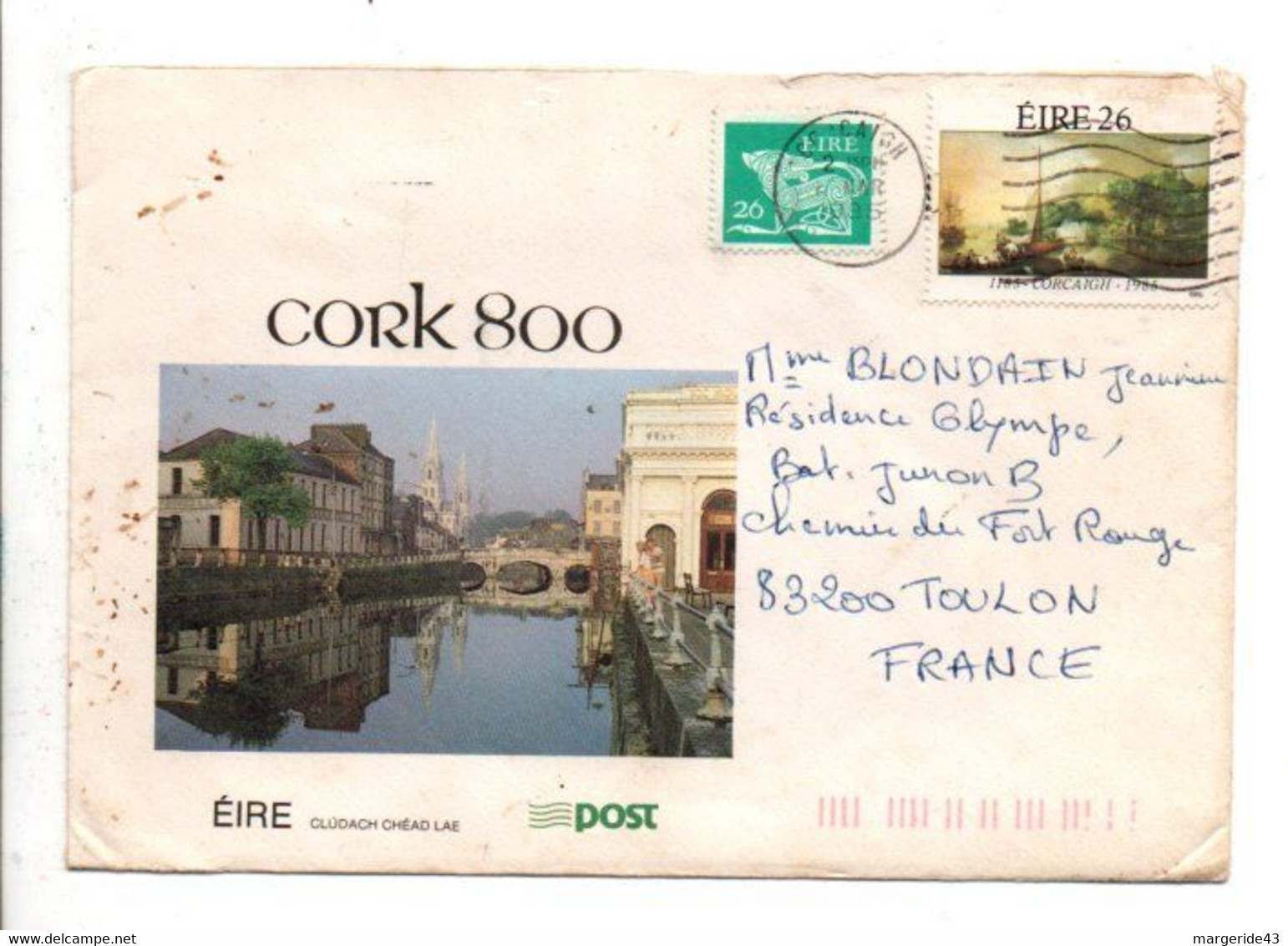 IRLANDE AFFRANCHISSEMENT COMPOSE SUR LETTRE POUR LA FRANCE 1985 - Brieven En Documenten