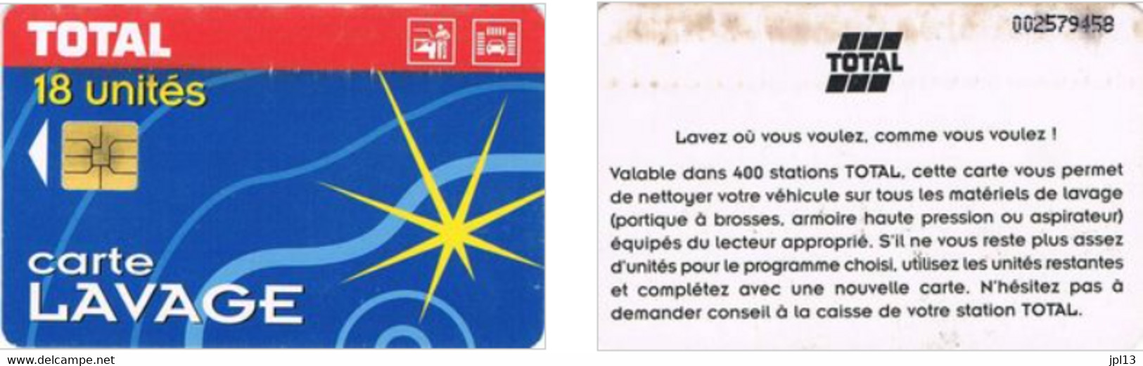 Carte Lavage - France - Total - 18 Unités, Petit N° De Série 002472883 - Lavage Auto