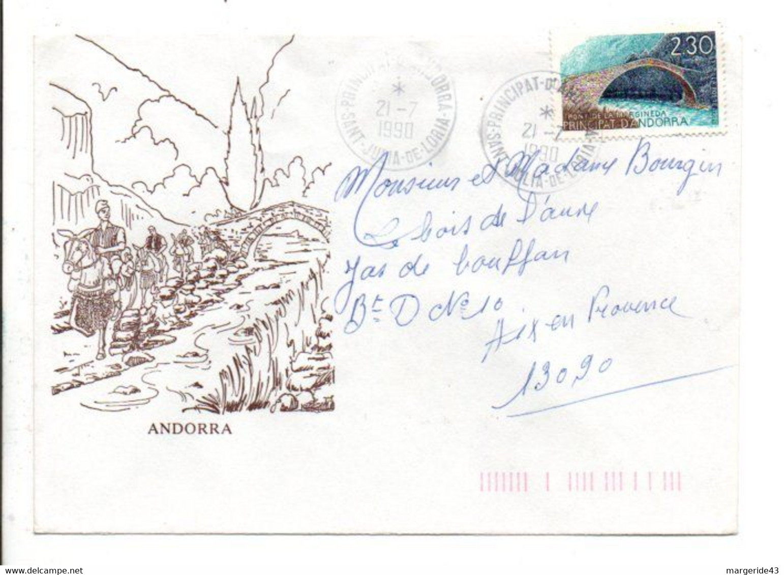 ANDORRE SEUL SUR LETTRE DE HULL POUR LA FRANCE 1990 - Brieven En Documenten