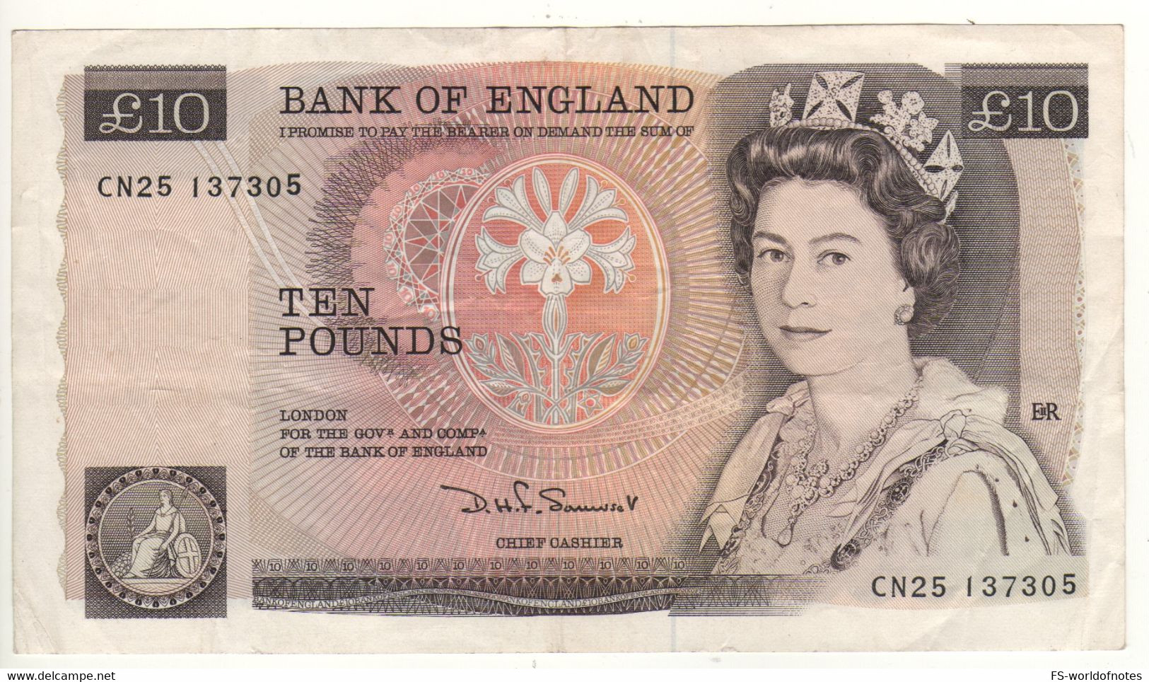 ENGLAND. £10 P379c  (ND 1985  "sign. D.H.F. Somerset"  Queen Elizabeth II/ Florence Nightingale ) + With Small L "Litho" - 10 Pounds