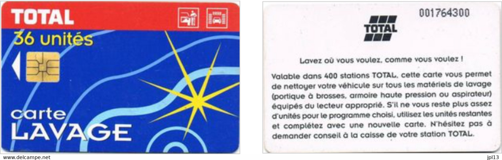 Carte Lavage - France - Total - 36 Unités, N° Série 003489744 - Lavage Auto