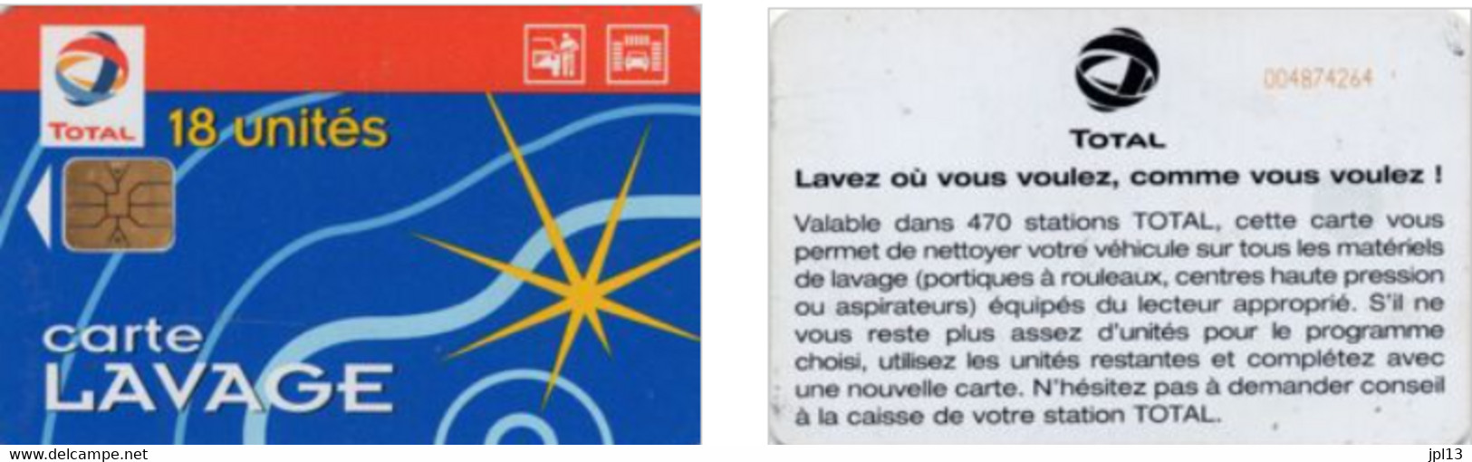 Carte Lavage - France - Total - 18 Unités, Puce AX01, Nouveau Logo Verso - Car Wash