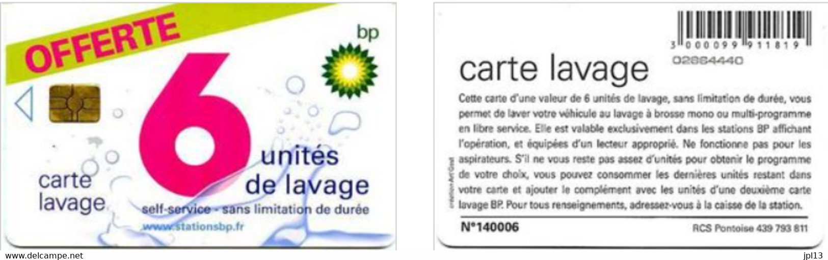 Carte Lavage - France - BP - Carte Lavage 6 - Offerte, Puce Gem5 Rouge - Autowäsche