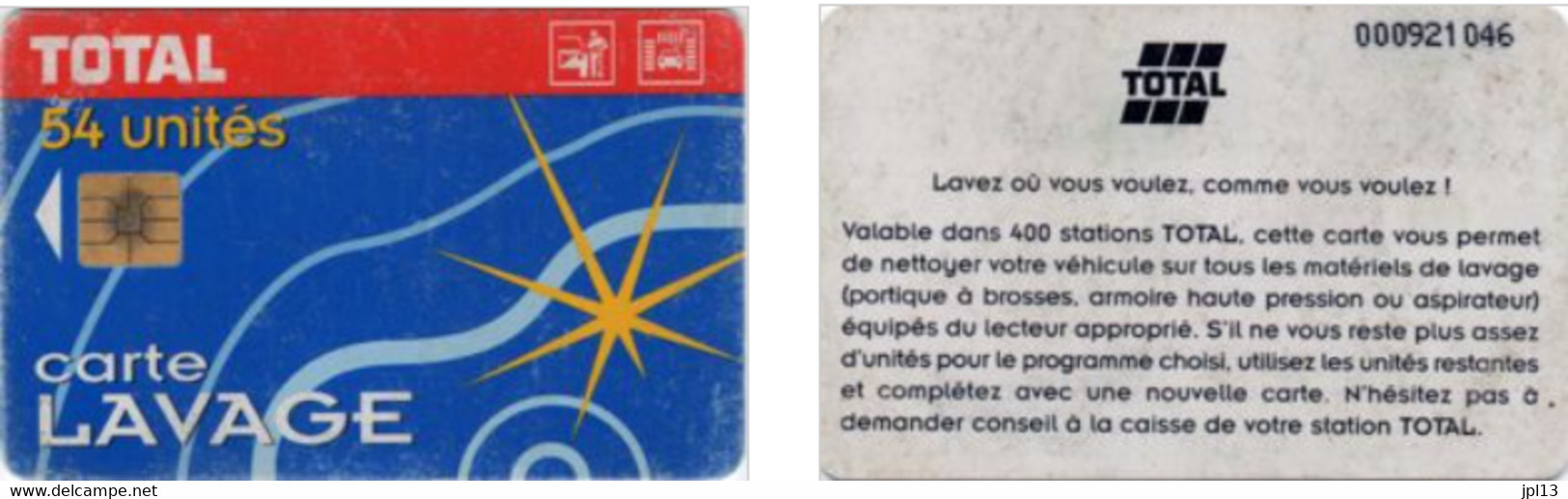 Carte Lavage - France - Total - Carte Lavage Total 54 Unites, Puce SO3 - Colada De Coche