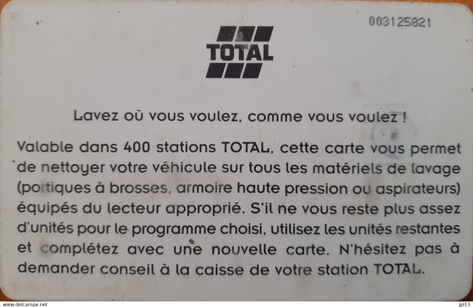 Carte Lavage - France - Total - Carte Lavage Total 54 Unites, Puce Gem1A Noire - Car-wash